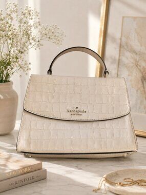 Kate Spade Darcy Croc-Embossed Leather Top Handle Satchel In Bare